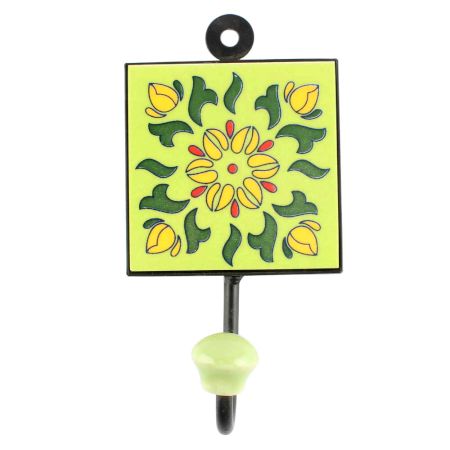 Pea Green Floral Ceramic Tile Wall Hook